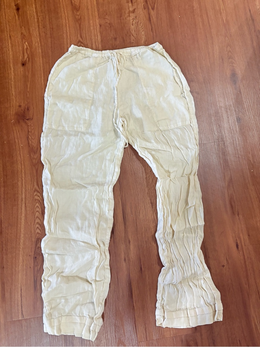 Women's Wide Leg Linen Pants in Light Cream